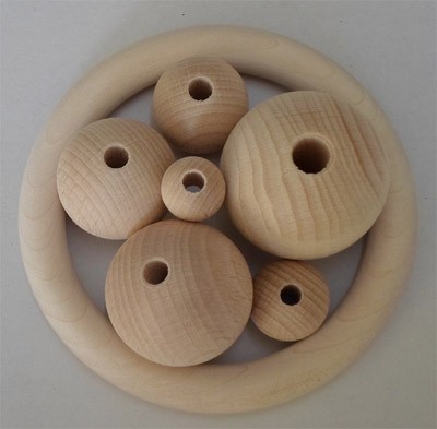 Holzkugeln 20 mm Ø, mit Bohrung, Buche